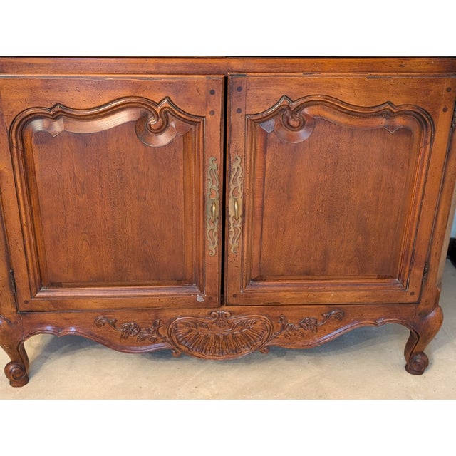 Brown 1980s Henredon French Provincial Carved Wood Illuminated Armoire Brand For Sale - Image 8 of 11