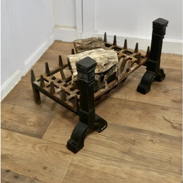 Large Antique Inglenook Fire Grate on Andirons For Sale - Image 5 of 8