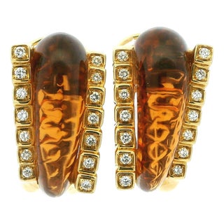 Roberto Legnazzi 18k Gold Citrine & Diamond Earrings, Italy C. 1990, Pair For Sale