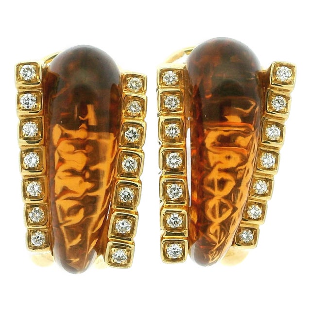 Roberto Legnazzi 18k Gold Citrine & Diamond Earrings, Italy C. 1990, Pair For Sale