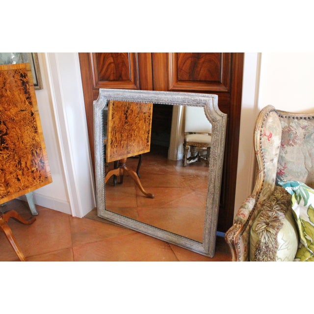 French Grey Painted Carved Oak Pier Mirror / Over Mantel Mirror For Sale - Image 16 of 16