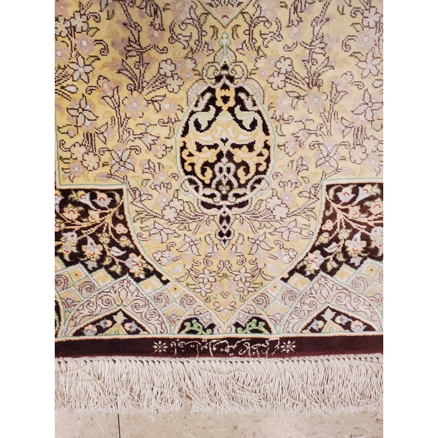 Extremely fine woven Persian silk carpet have silk pile on silk foundation. Approximately 750-800 knots per square inch....