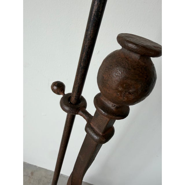 Vintage Hand-Forged Iron French Gothic & Spanish Revival Adjustable Tripod Floor Lamps – A Pair For Sale - Image 9 of 13