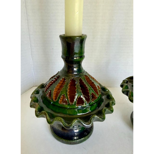 Vintage Tito Úbeda Spanish Green Glazed Pottery Candlesticks – Pair For Sale - Image 4 of 10