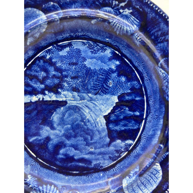 Early 19th Century A Very Fine Antique Historical Blue Transfer Ware Decorated Pearlware Plate, "Trenton Falls" Circa 1820's For Sale - Image 5 of 11