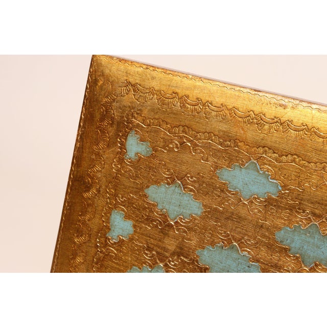 Large Vintage Italian Florentine Baroque Turquoise and Gilt-Wood Jewelry Box For Sale - Image 13 of 17