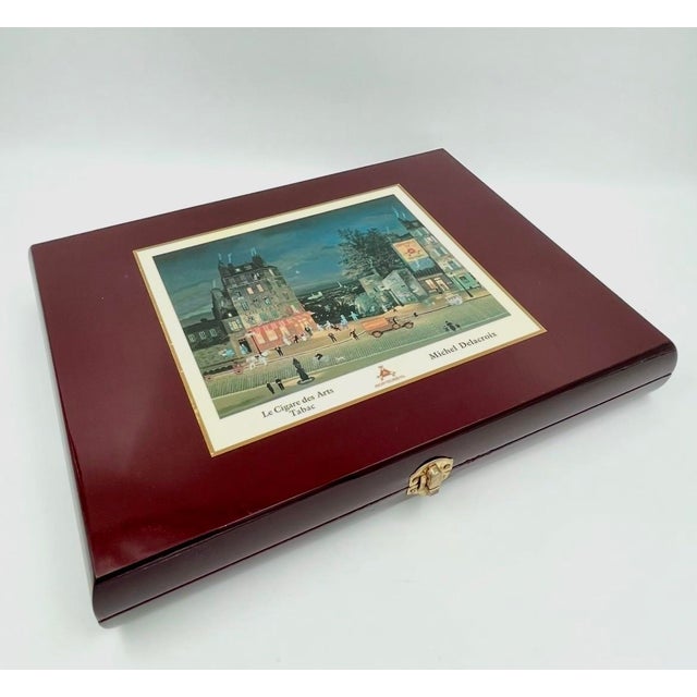 Wood Vintage Montecristo Wood Cigar Box Parisian Artist Michel Delacroix Design For Sale - Image 7 of 9