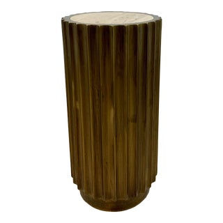 Modern Travertine Slender Drum Accent Table For Sale