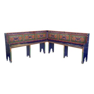 Folk Art Hand-Painted Corner Seat, 1880, Set of 2 For Sale
