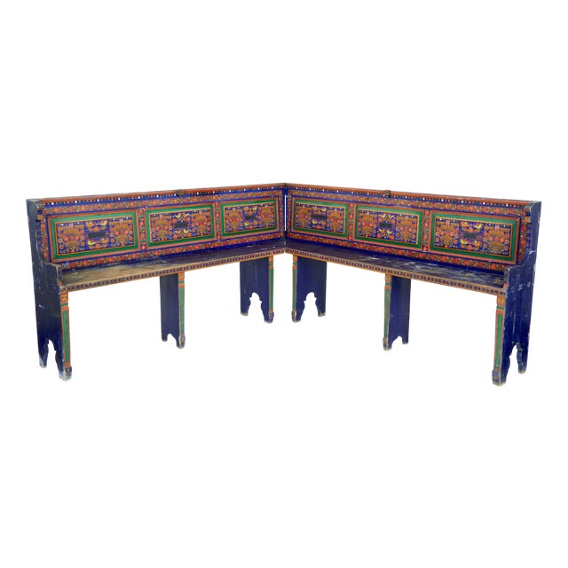 Folk Art Hand-Painted Corner Seat, 1880, Set of 2 For Sale