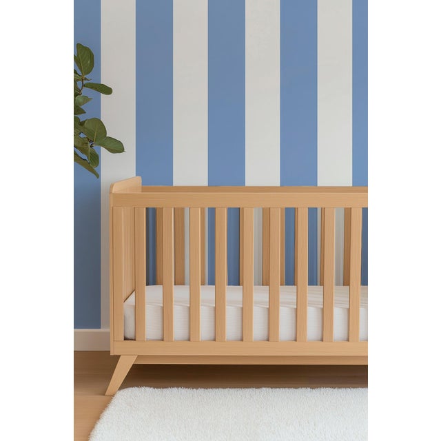 Not Yet Made - Made To Order Clubhouse Stripe Grasscloth Wallpaper by House Party | Cornflower Blue and White | 8 Yards For Sale - Image 5 of 11