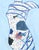 Contemporary figurative abstract on paper, with female nude torso line drawing in blue filled with minimalist abstract...