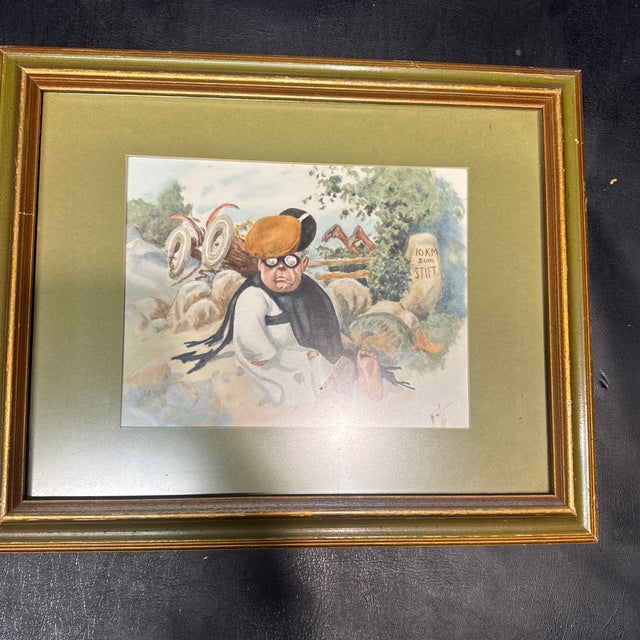 Original Humorous Motoring Accident Illustration by Arthur Thiele (1860–1936)Medium: Original Watercolor and Gouache on...