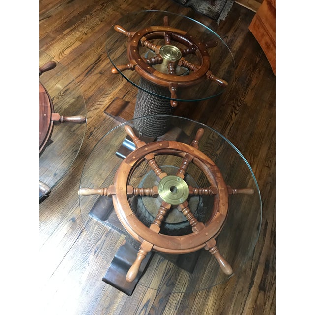 1980s Nautical Wood Ship Wheel Coffee Table Set 3 Pieces Chairish