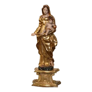 18th Century French Carved Giltwood & Polychrome "Mother and Child" With Base