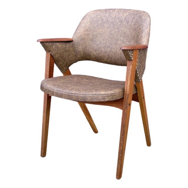 1960s Danish Modern Teak Armchair in Leather For Sale
