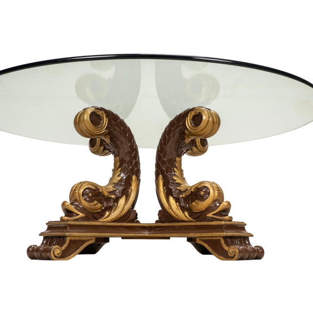 1980s Italian Neoclassical Style Gilt Scroll Base Round Glass Coffee Table Hollywood Regency For Sale In Tampa - Image 6 of 14