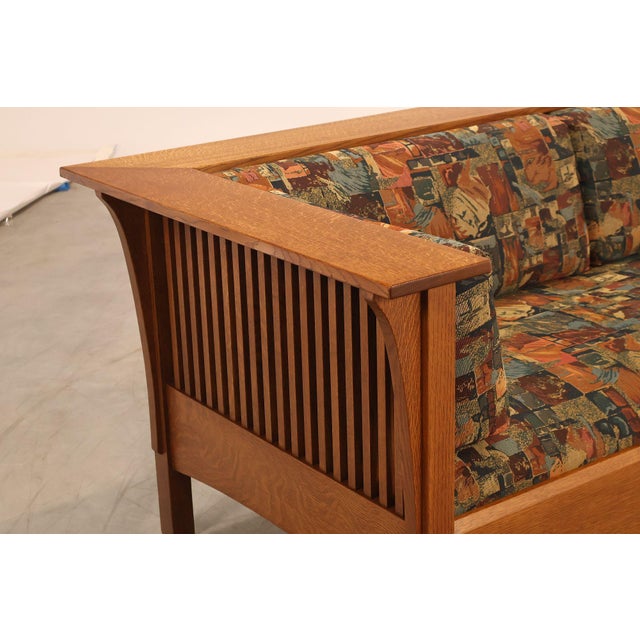 Wood Stickley Mission Collection Oak Prairie Settle For Sale - Image 7 of 18