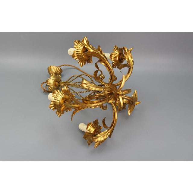 Italian Hollywood Regency Style Five-Light Chandelier in Gilt Metal, 1970s For Sale - Image 16 of 18