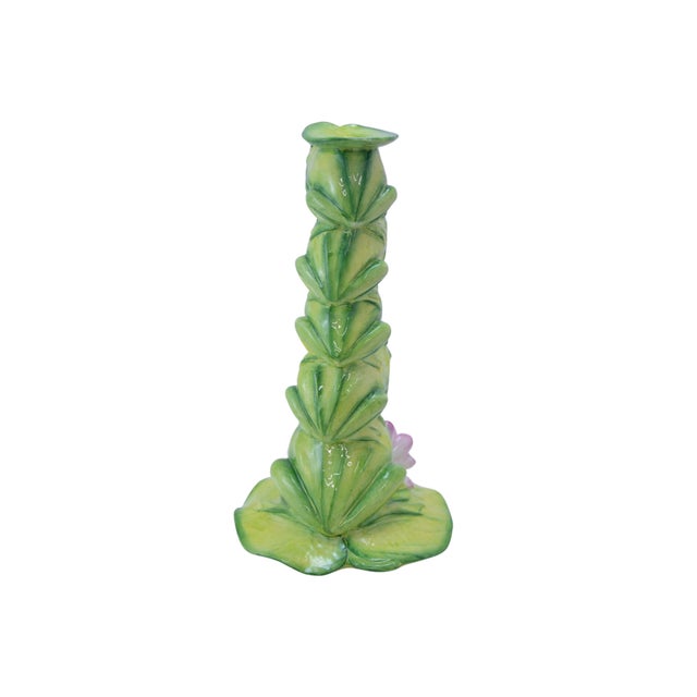 Shabby Chic Vietri Italian Ceramic Frogs 12" Candlestick For Sale - Image 3 of 5