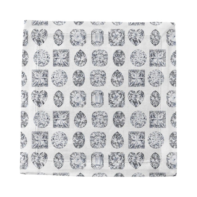 Contemporary Bougie Diamonds Ice Cotton Sateen Cocktail Napkins, Set of 4 For Sale - Image 3 of 6