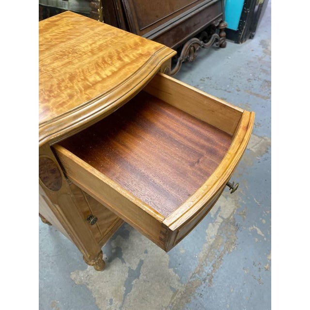 Antique French Provincial Hand Carved Wooden Nightstand, Burl Wood Inlay, Refinished For Sale In New York - Image 6 of 7