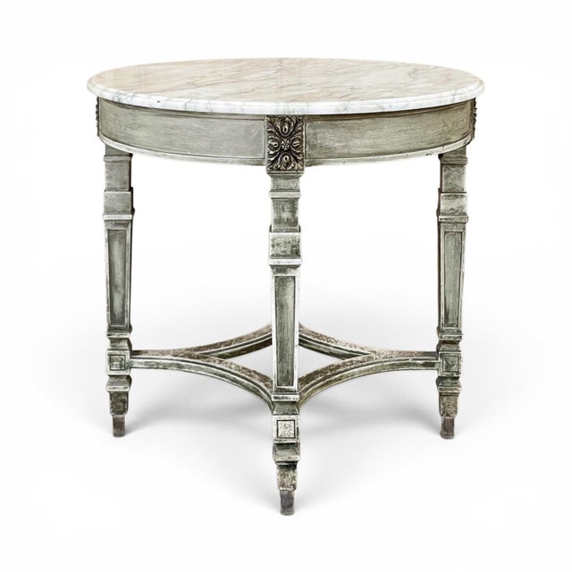 French 19th Century French Neoclassical Round Painted End Table With Carrara Marble Top For Sale - Image 3 of 15