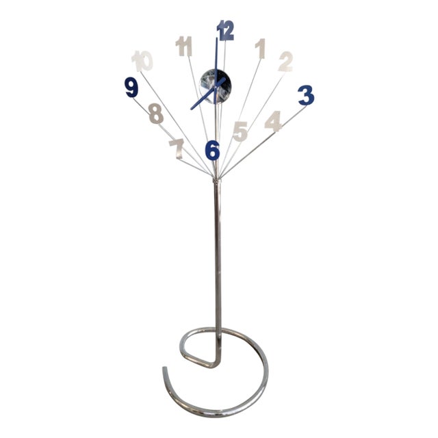 Starburst Type Chrome Floor Clock 1980's For Sale