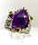 Contemporary Art Deco–Inspired Amethyst & Peridot Cocktail Ring in Sterling Silver With Vermeil Accents, Size 7 For Sale - Image 3 of 6
