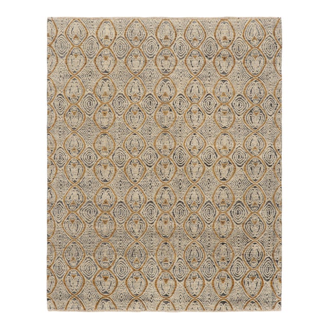 Rug & Kilim’s Moroccan Style Rug in Cream White and Gold Geometric Patterns - 9x12 For Sale