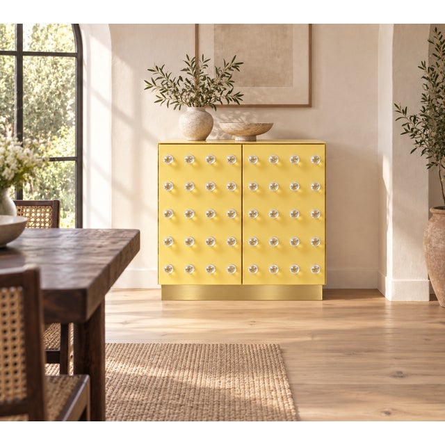Wood Butter Yellow Murano Glass Cabinet with Brass Plinth from Justfurnituress SRL For Sale - Image 7 of 9