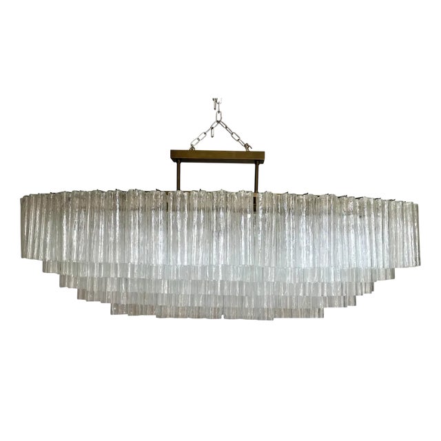 Oval Tronchi Murano Glass Chandelier in Venini Style by Simoeng For Sale
