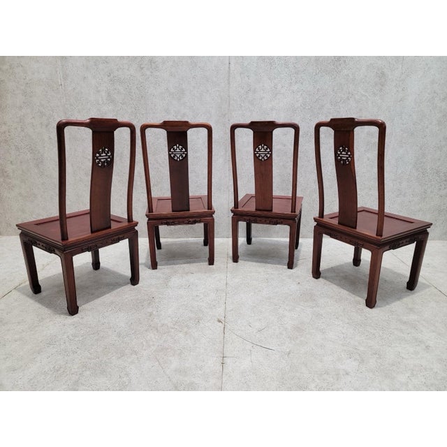 Brown Vintage Asian Rosewood Carved Longevity Extending Dining Table and 8 Chairs - Set of 9 For Sale - Image 8 of 12