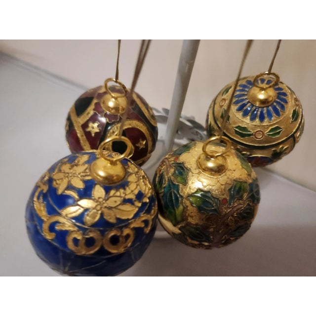 Vintage Champleve Cloisonne Christmas Ornaments Set of 4 For Sale - Image 10 of 12