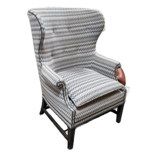 Chevron Printed Wool Felt Wingback Chair For Sale