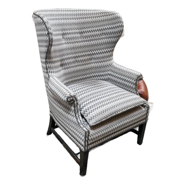Chevron Printed Wool Felt Wingback Chair For Sale