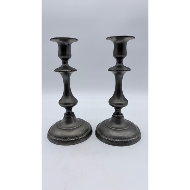 Antique Pair of American Pewter Candlesticks With Push Up Rods, Circa 1820s–1830s For Sale - Image 14 of 14