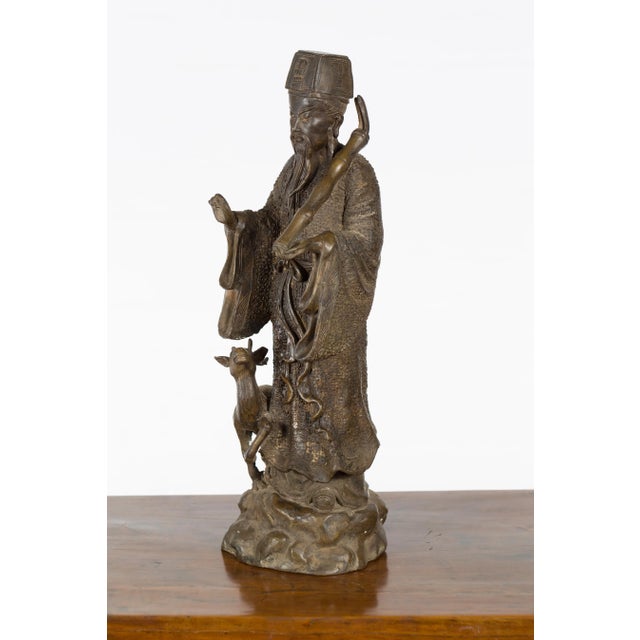 Vintage Lost Wax Cast Bronze Statuette of a Chinese Ancestral Figure For Sale - Image 10 of 13