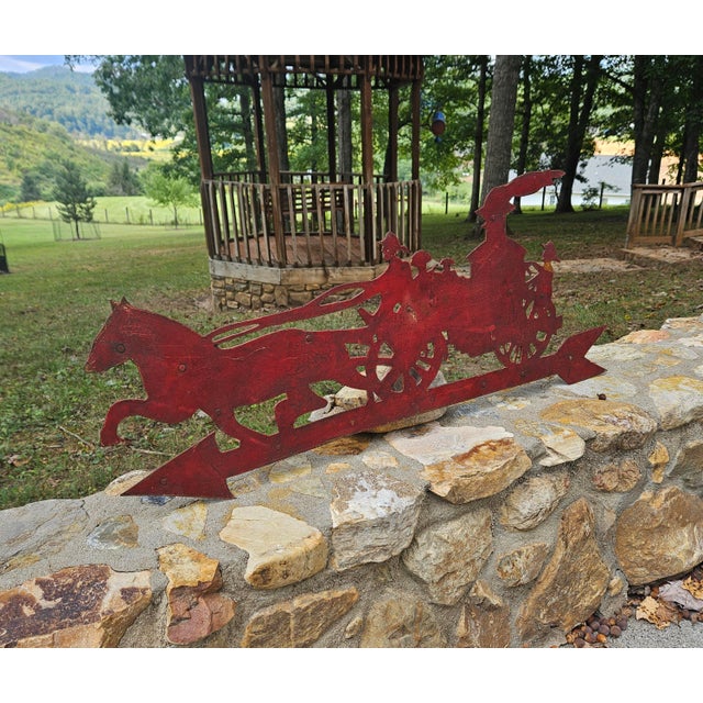 Metal Antique Firehouse Weathervane in the Shape of a Steam Fire Engine Pumper For Sale - Image 7 of 16