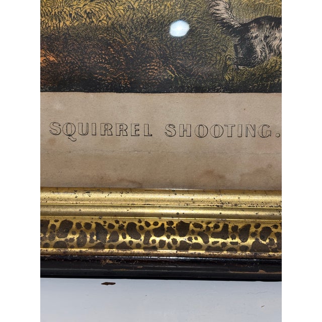 American 1850s Framed Original Currier & Ives Hand-Colored Lithograph, "Squirrel Shooting" For Sale - Image 3 of 12