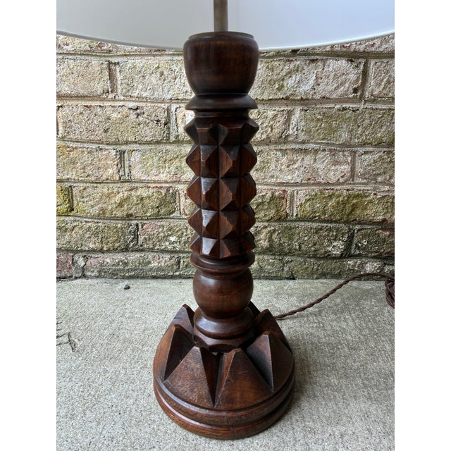 Charles Dudouyt 1940s Charlies Dudouyt Wooden Table Lamp, France For Sale - Image 4 of 14