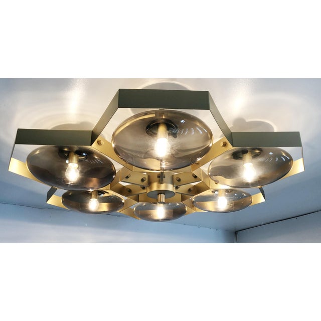 Italian 21st Century Hive Satin Brass Smoky Murano Flush Mount by Fabio LTD For Sale - Image 3 of 9