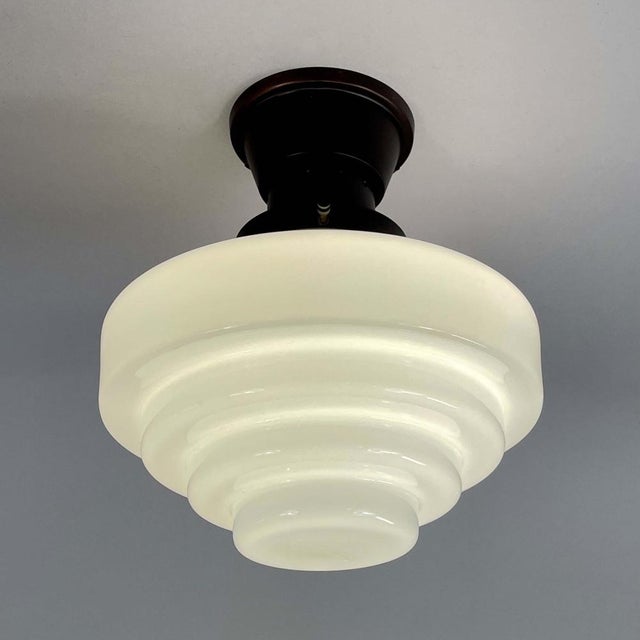 Swedish Opaline Glass & Burnished Copper Flush Mount, 1940s For Sale - Image 14 of 16