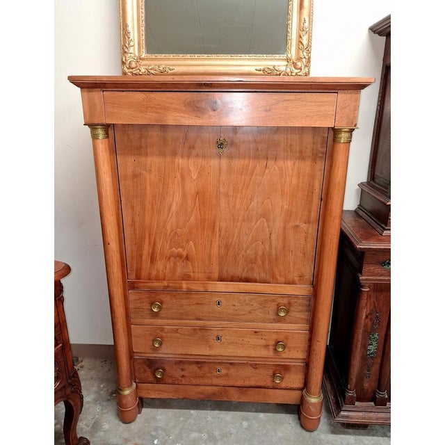 Brown Empire Walnut Drop-Front Secretary, Early 19th Century For Sale - Image 8 of 10