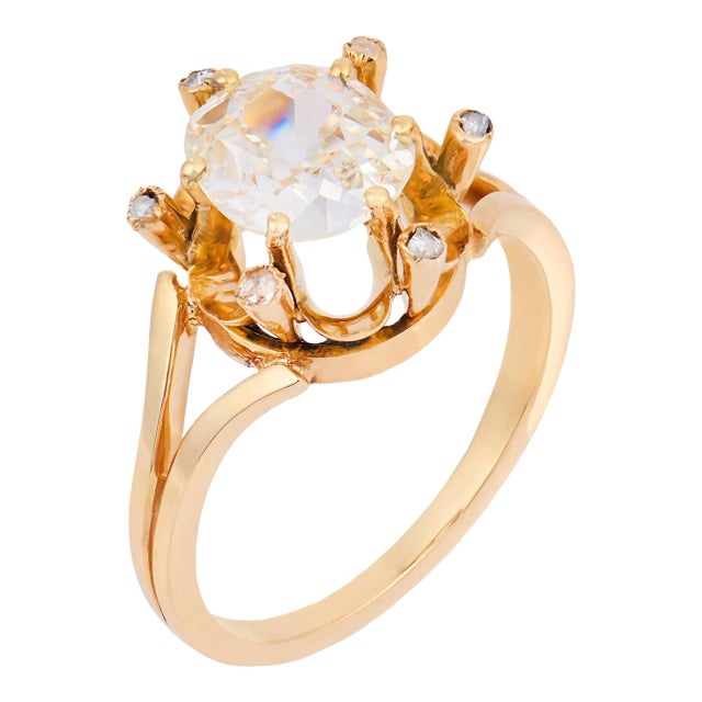 19th Century Victorian Gia 1.35 Carat Old Mine Cut Diamond 18k Yellow Gold Engagement Ring, Size 5 For Sale