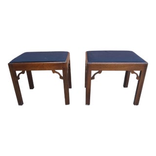 Pair of Chippendale Style Mahogany and Upholstered Foot Stools For Sale