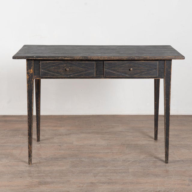 Gustavian (Swedish) 19th Century Swedish Black Painted Pine Two-Drawer Side Table For Sale - Image 3 of 11