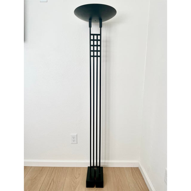 Super sleek vintage Robert Sonneman for George Kovacs postmodern floor lamp from 1987. Architectural silhouette with...