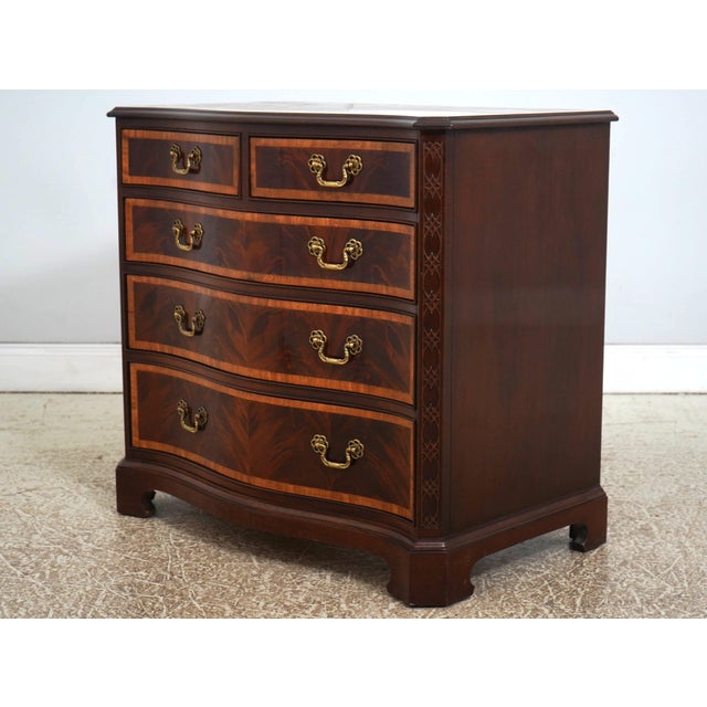 Age: c1986 Details: Gorgeous Figural Mahogany Front Latticework Trim Serpentine Curved Drawers Dovetailed Drawer...