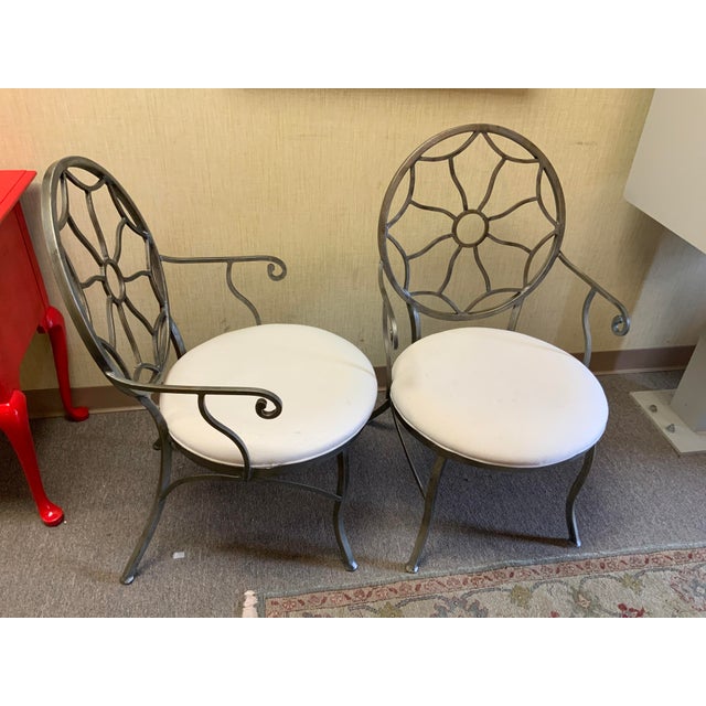 Hollywood Regency 21st Century Pair of Hollywood Regency Iron Armchairs With Pewter Finish For Sale - Image 3 of 9